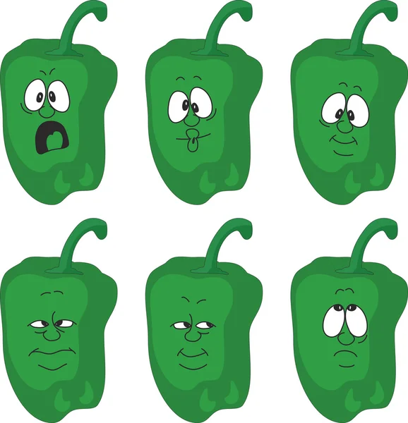 Vector. Conjunto de pimientos de dibujos animados Emoción. Pimientos verdes — Vector de stock