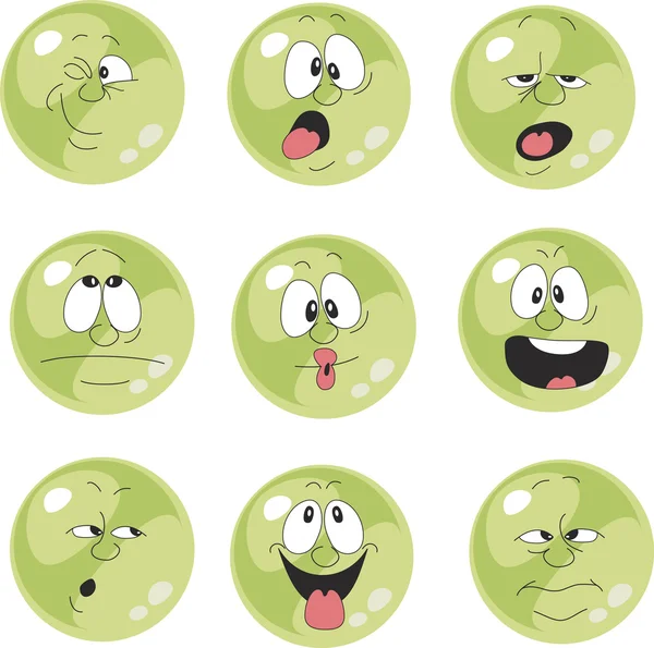 Set of emotional green balls — Stock Vector