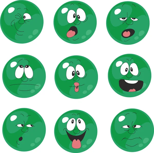 Набор эмоциональных зеленых шариков — стоковый вектор