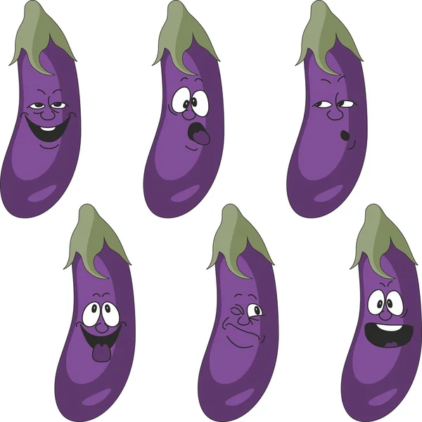 Känslor tecknade aubergine grönsaker set — Stockfoto