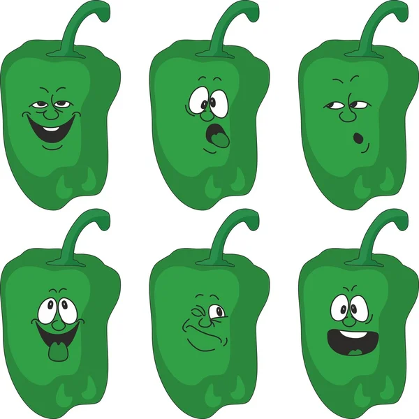 Emotionen Cartoon grüne Paprika Gemüse-Set — Stockfoto