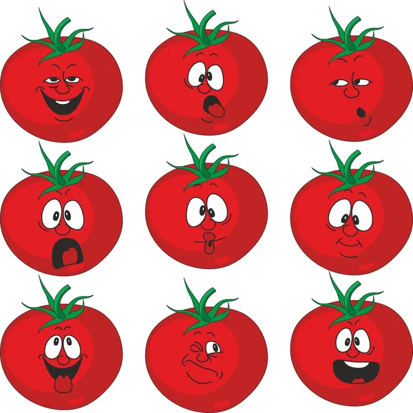 Zestaw emocja kreskówka czerwonych pomidorów warzyw — Zdjęcie stockowe
