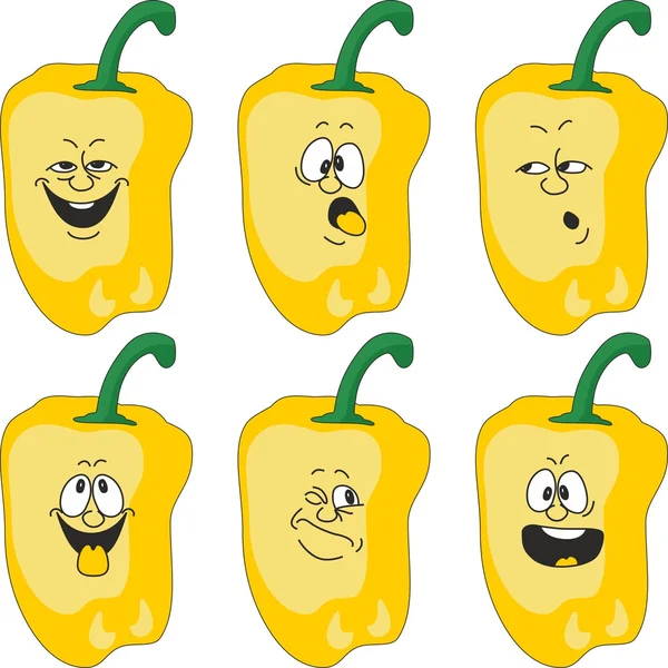 Emozione cartone animato giallo pepe verdura set — Foto Stock