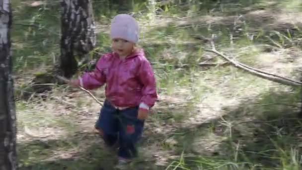 Menina caminhando em uma floresta — Vídeo de Stock