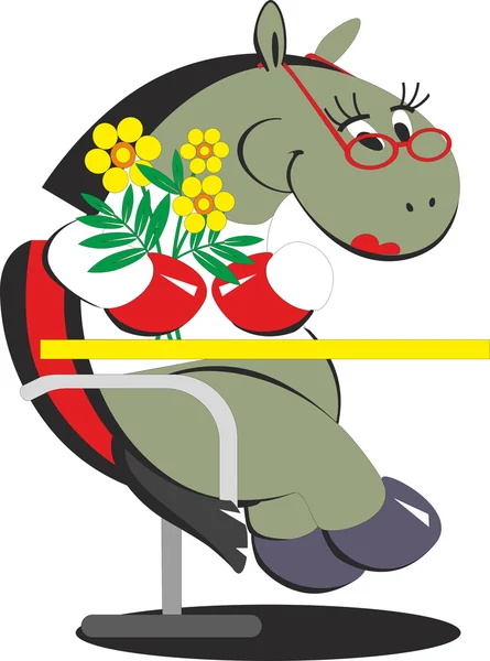 Cartoon horse is sitting on a chair with flowers — Stock Vector