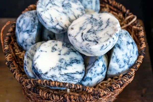 Colourful Soap Bars Basket Craft Street Market Stall Selective Focus — Stock Photo, Image