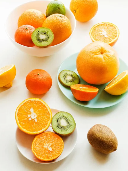 Fresh Ripe Citrus Fruits White Background Shallow Dof — Stock Photo, Image
