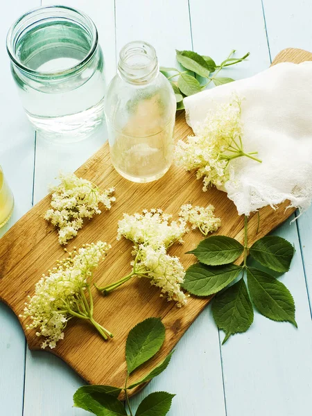 Göra Fläderbär Blommor Hemlagad Vinäger Grunt Dof — Stockfoto