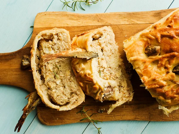 Homemade Fish Pie Wooden Background Shallow Dof — Stock Photo, Image