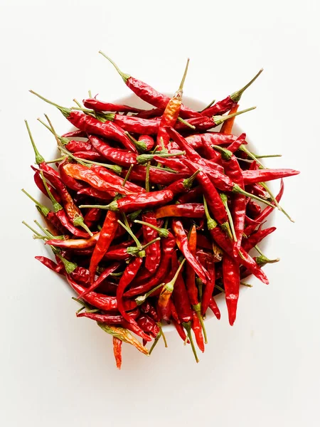 Dried Red Hot Chili Pepper Bowl White Background Shallow Dof — Stock Photo, Image