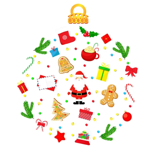 Ball Ornament Made Christmas Traditional Elements Vector Illustration Flat — Image vectorielle