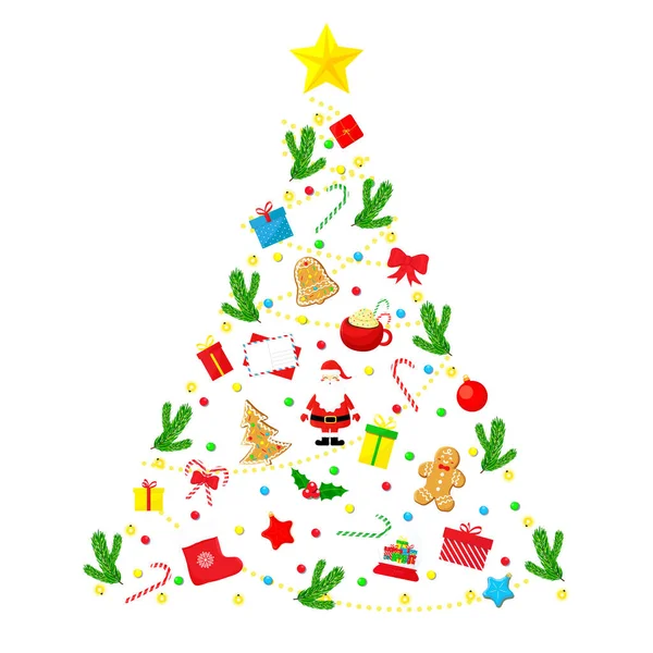 Tree Ornament Made Christmas Traditional Elements Vector Illustration Flat — Διανυσματικό Αρχείο