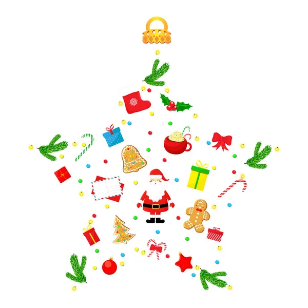 Star Ornament Made Christmas Traditional Elements Vector Illustration Flat — Vetor de Stock