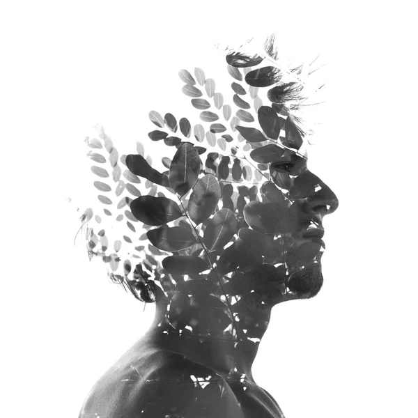 Double exposure male portrait — Stock Photo, Image