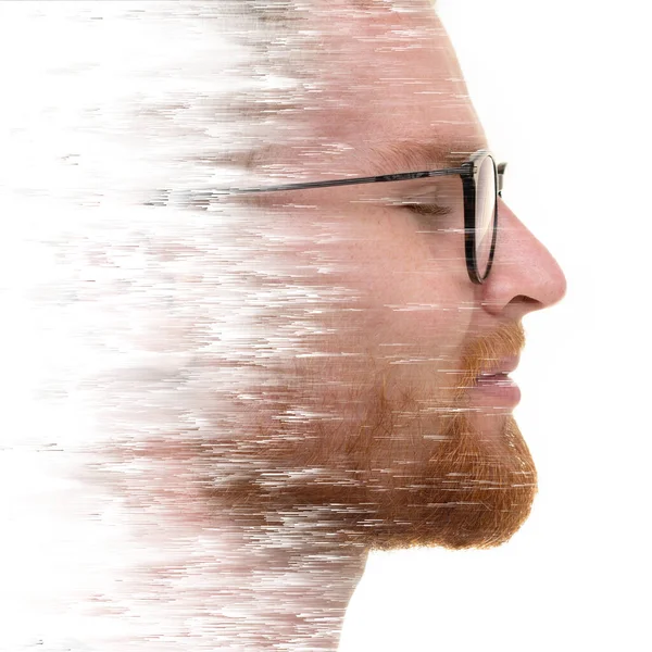 A double exposure portrait of an attractive man combined with digital art. — Stock Photo, Image