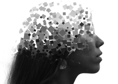 Stres yüzünden. Yaratıcı çift pozlama portresi