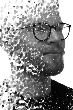 Siyah mürekkeple karıştırılmış bir adamın portresi. Resim..