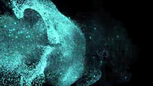 Eine blau funkelnde, formlose Masse von Teilchen — Stockvideo