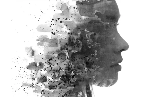 Paintography. Dramatic double exposure portrait depicting a mental health concept — Stock Photo, Image