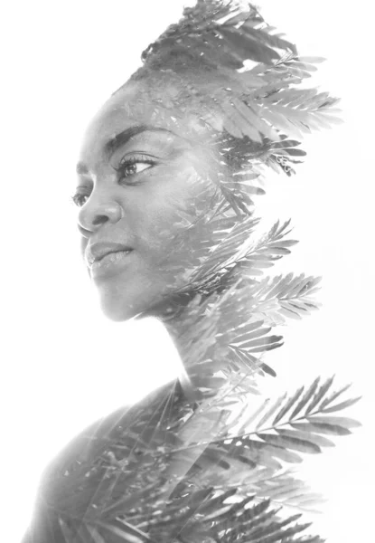 Double Exposure Portrait Woman Combined Image Twigs — Stock Photo, Image