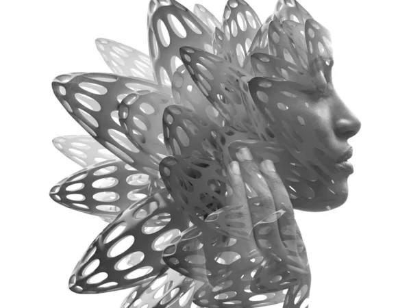 A portrait of an African American woman combined with abstract 3D figures. — Stockfoto