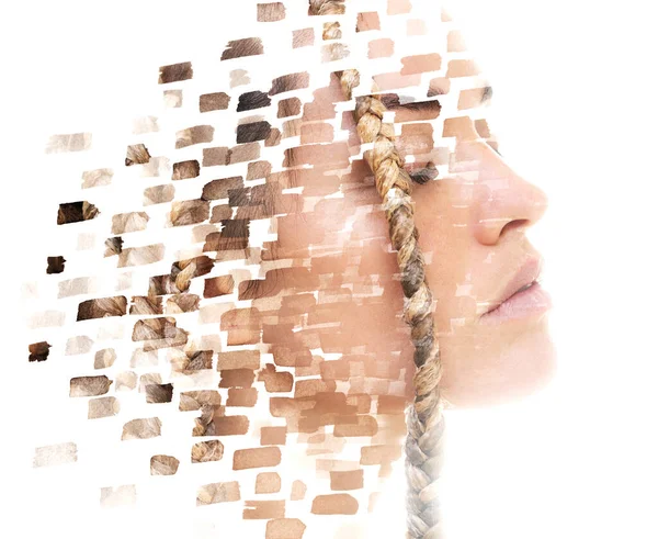 A portrait of a woman combined with hand painted strokes. Paintography. — Stock Photo, Image