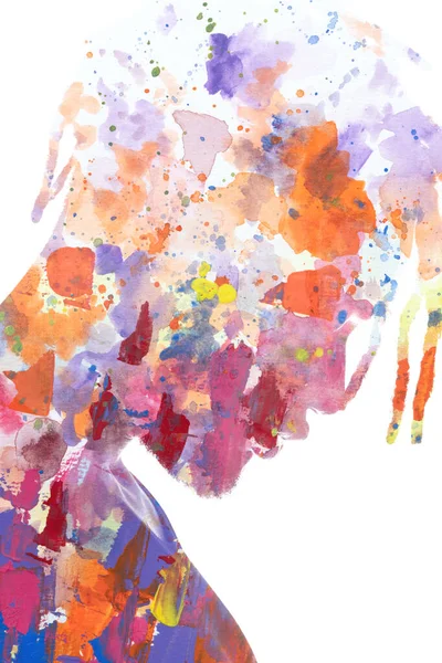 A portrait of a man combined with colorful watercolor splashes. Paintography. — Stock Photo, Image