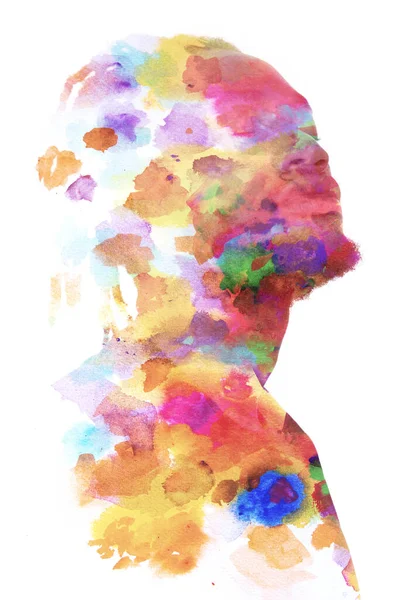 A portrait of a man combined with colorful watercolor splashes. Paintography. — Stock Photo, Image