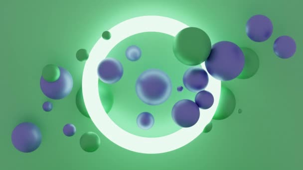 Animazione 3D di palloncini che galleggiano intorno a un cerchio incandescente. — Video Stock