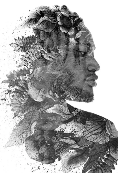 "Portrét mladého muže v kombinaci s inkoustem. Malířství.." — Stock fotografie