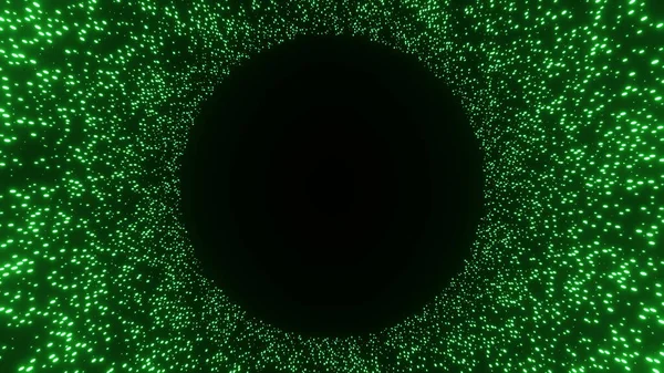 무수 히많은 빛나는 먼지 입자들이 둥근 틀을 이루는 녹색 그림. — 스톡 사진