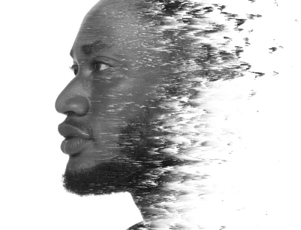 A double exposure portrait of a man combined with digital art. — Stock Photo, Image