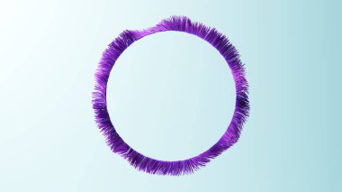 Sayısız menekşe ipliğinin yuvarlak bir çerçeve oluşturan üç boyutlu resmedilmesi.