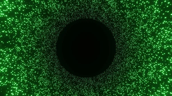 Illustrazione creativa di una cornice rotonda formata da innumerevoli particelle verdi al neon. — Foto Stock