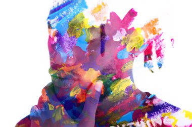 Resim tekniğiyle birleştirilmiş bir adamın portresi..