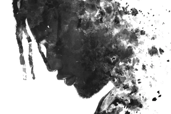 A portrait of a man combined with an ink painting. Paintography. — Stock Photo, Image