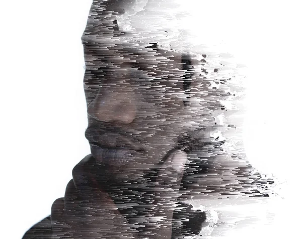 Portrait d'un homme combiné à l'art numérique dans une technique de double exposition — Photo