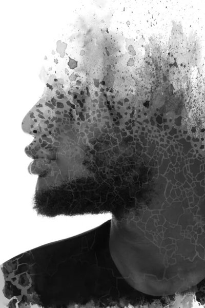 Paintography. A portrait of a man combined with an abstract ink painting. — Stock Photo, Image