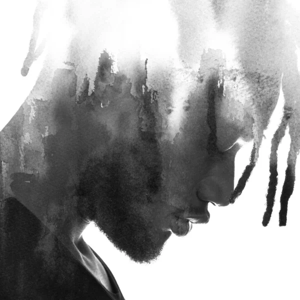 Портрет молодого человека в сочетании с чернилами. Живопись. — стоковое фото