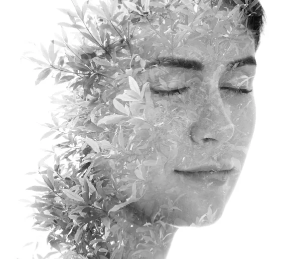 Artistic black and white portrait of a woman with her eyes closed — Stock Photo, Image