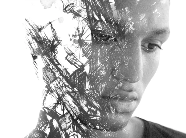 Måleri. Ett porträtt av en ung man som skildrar hans känslomässiga tillstånd — Stockfoto