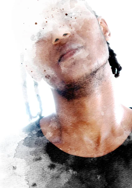 Paintografi Grunge Dokusu Siyah Bir Adamın Portresiyle Birleşmiş — Stok fotoğraf