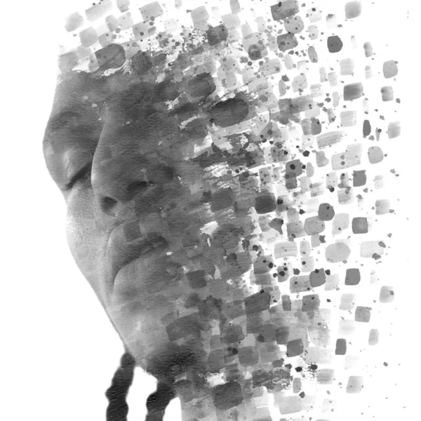 Obraz Grungy Ego Połączony Portretem Młodego Mężczyzny Malarstwo — Zdjęcie stockowe