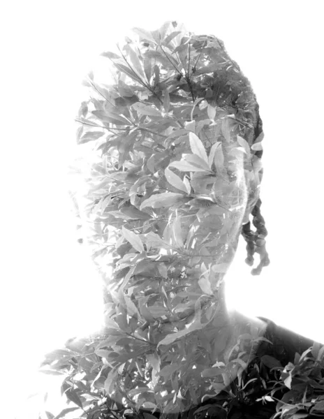 Double Exposure Portrait Combining Portrait African American Man Image Tree — Stock Photo, Image