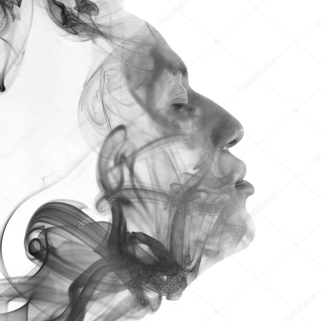 A portrait combined with a swirls of smoke