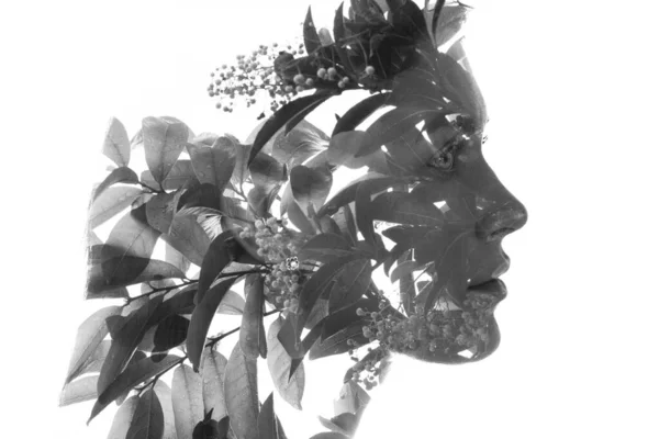 Dramatic Yet Elegant Double Exposure Portrait Young Lady — Stock Photo, Image