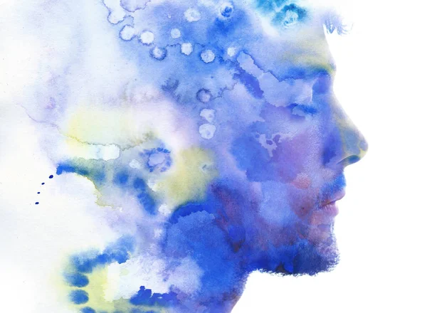 Paintography Painting Cold Colors Combined Portrait — Stock Photo, Image