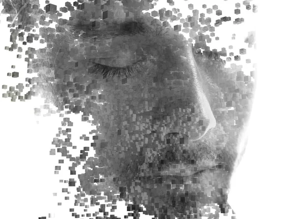 A flow of particles forming a portrait of a man