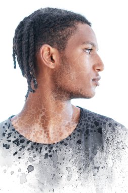 Unusual and creative portrait of a young black man. Paintography