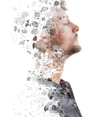 Paintography portrait of a man and grungy painting